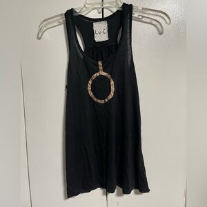 Lu-C Black Tank Top with Tan Ring Detail